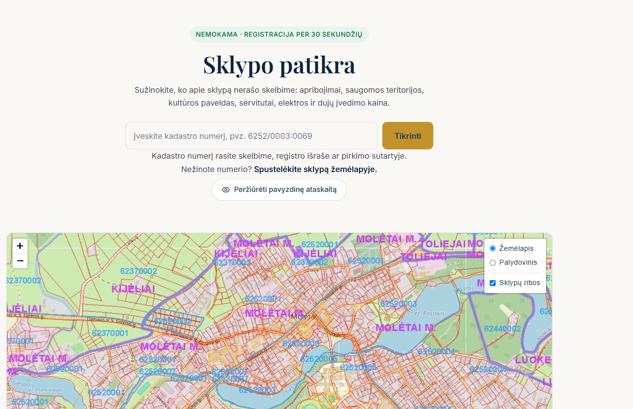 Sklypo patikros įrankis: kadastro numerio paieška ir sklypų ribų žemėlapis